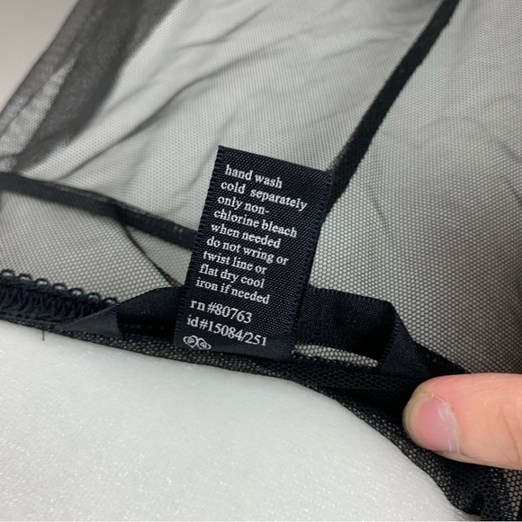 Y2K Victorias Secret Babydoll Cami Black Front Tie Padded Negligee Teddy Dress M - Picture 6 of 6